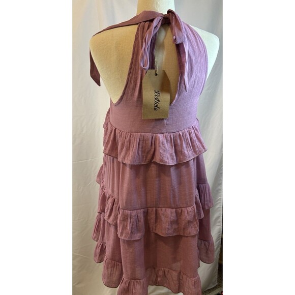 NWT  Listicle Ruffle Mauve Woven Rayon  Halter Neck Pocket Tiered Dress XS - Picture 6 of 13